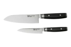 Yaxell Ran 36056, Set De Couteaux 3 Pièces, Santoku 16,5 Cm, Couteau Universel 12 Cm Et Aiguiseur à Couteaux
